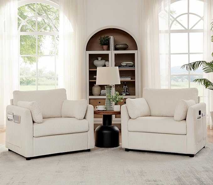 Modern Accent Chair Living Room Chairs in Corduroy Fabric,Reading Chair Sofa Couch for Apartment and Small Spaces.(Beige, Chair)