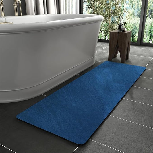 MontVoo -Bath Mat Rug-Rubber Backing Non Slip Quick Dry Absorbent Thin Bathroom Rugs Fit Under Door-Faux Suede Surface Bathroom Floor Mats-Shower Rug for in Front of Bathtub Shower Royal Blue 24"X70"