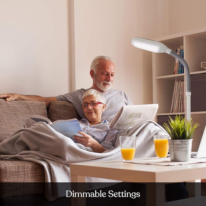 Brightech Litespan - Bright LED Floor Reading Lamp for Over Chair Crafts and Reading, Estheticians' Light for Lash Extensions, Adjustable Standing Lamp for Living Room, Bedroom, Office - White