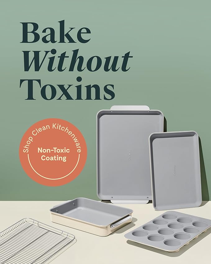 Caraway Nonstick Ceramic Bakeware Set (5 Pieces) - Baking Sheets, Assorted Baking Pans & Storage - Aluminized Steel Body - Non Toxic, PTFE & PFOA Free - Sage