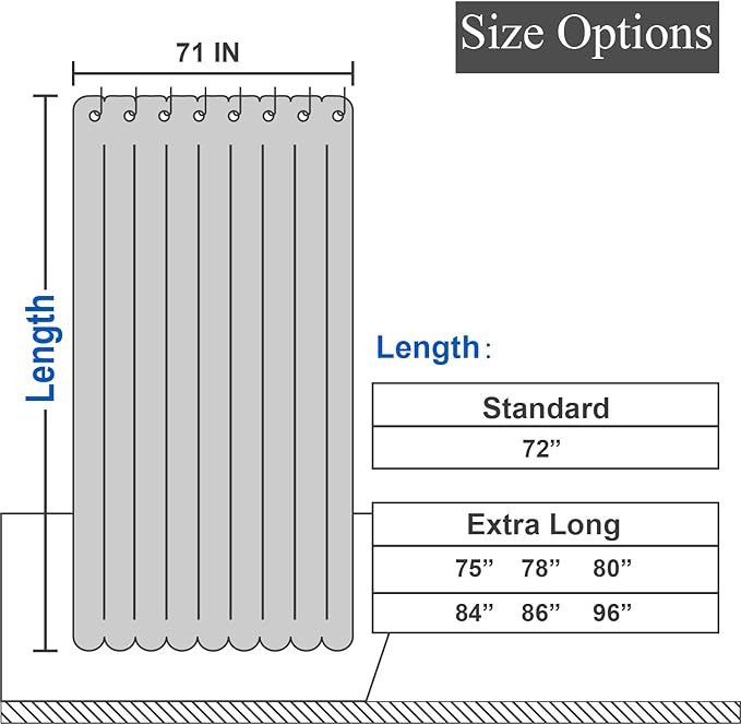 Extra Long Shower Curtain with 84 inch Height, Fabric, Waffle Weave, Hotel Luxury Spa, Water Repellent, Machine Washable, 230 GSM Heavy Duty, White Pique Pattern Decorative Bathroom Curtain