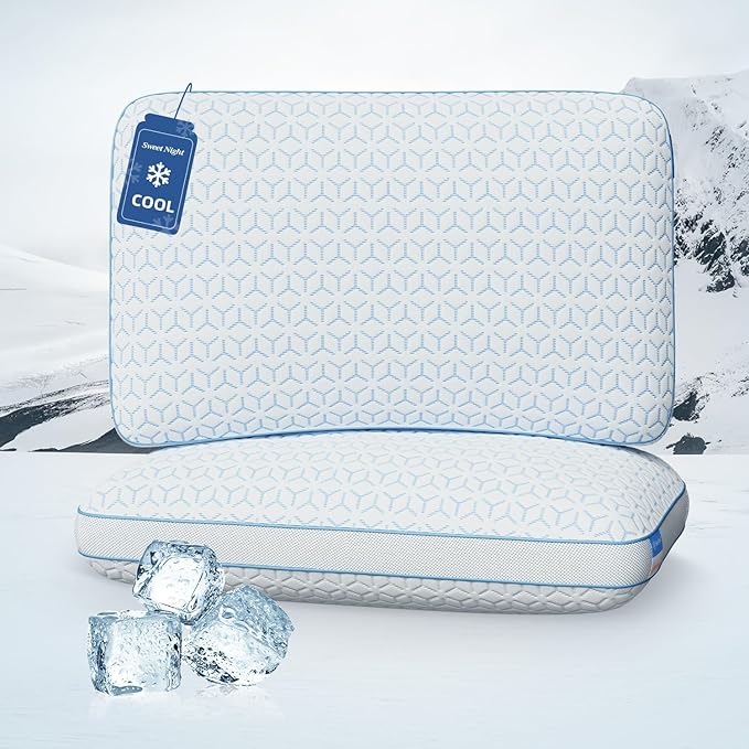 Sweetnight Cooling Pillows King Size Set of 2, Shredded Memory Foam Pillows 2 Pack for Hot Sleepers, Cold Bed Pillows for Sleeping, Washable with Removable Cover, Cool Night