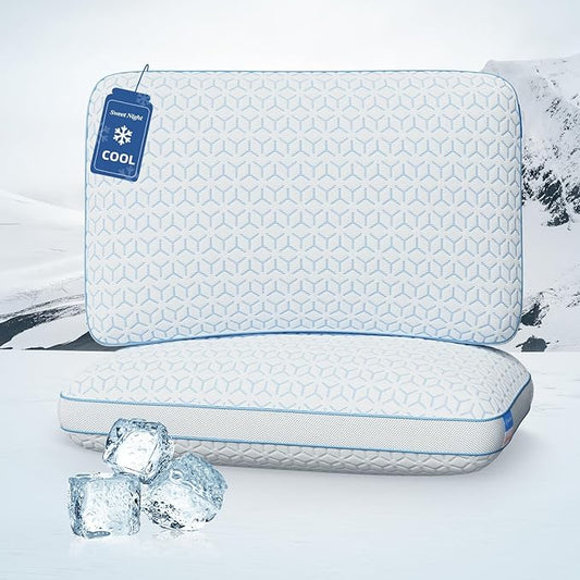 Sweetnight Cooling Pillows Queen Size Set of 2, Shredded Memory Foam Pillows 2 Pack for Hot Sleepers, Cold Bed Pillows for Sleeping, Washable with Removable Cover, Cool Night