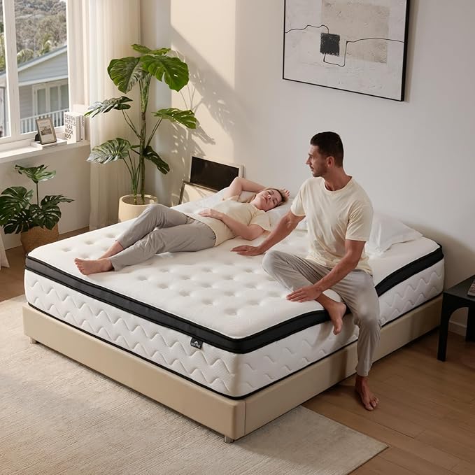 Queen Mattress 14 Inch - Hybrid Mattress Queen Size with Memory Foam and Individual Pocket Springs for Pressure Relief & Silent Sleep, Medium Firm Mattresses, Fiberglass-Free, 80" x 60"