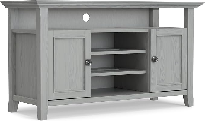 SIMPLIHOME Amherst 54-inch Wide Solid Wood TV Stand in Fog Grey, Transitional-Style Media Console for Living Room with Adjustable Shelves and Cable Management