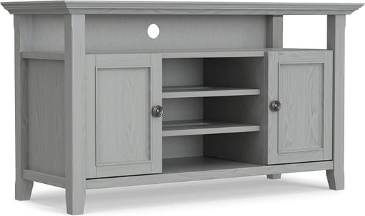 SIMPLIHOME Amherst 54-inch Wide Solid Wood TV Stand in Fog Grey, Transitional-Style Media Console for Living Room with Adjustable Shelves and Cable Management