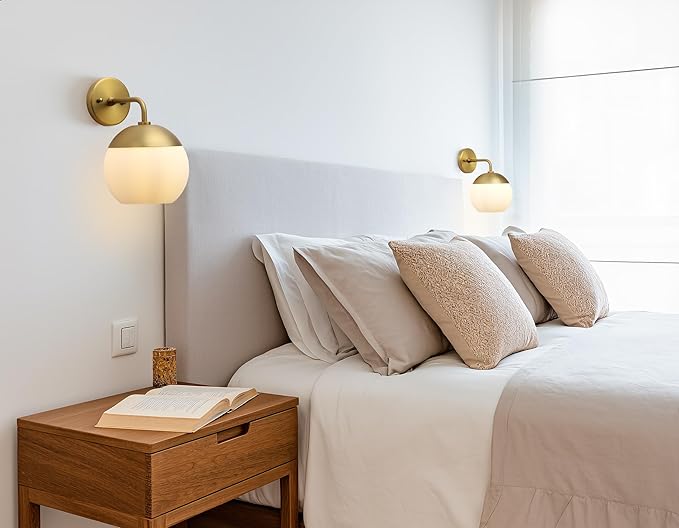 Modern Glass Wall Sconce with Frosted Globe Lampshade, Metal Base Industrial Wall Light Fixture, Indoor Wall Mounted Lamp for Vanity Bathroom Bedroom Living Room