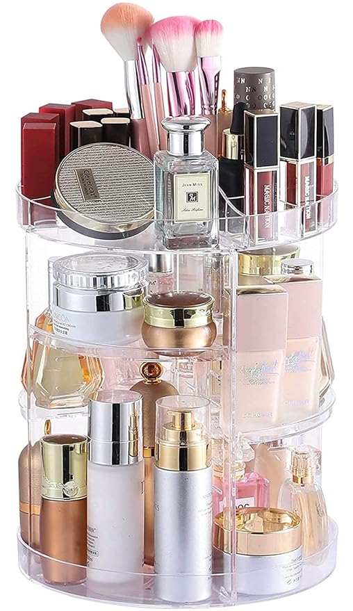 Cq acrylic Rotating Makeup Organizer,Adjustable Spinning Skincare Organizer for Vanity,Countertop,Clear Rotating Perfume Organizers,Bathroom Lazy Susan Organizer and Spin Skin Care Storage Rack,1 Pack