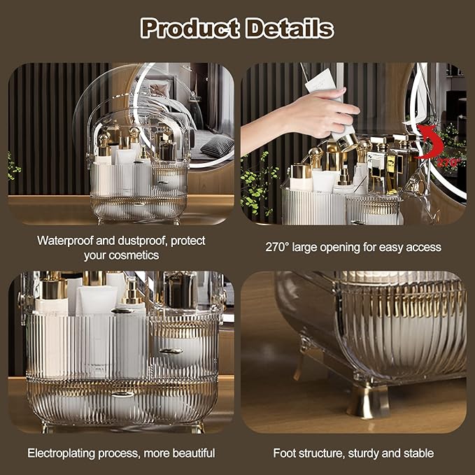 Ergocar Multi-Function Make Up Case Dustproof Cosmetic Storage Box,Cosmetics Skin Care Products Portable Retro Series Case - High Translucent White