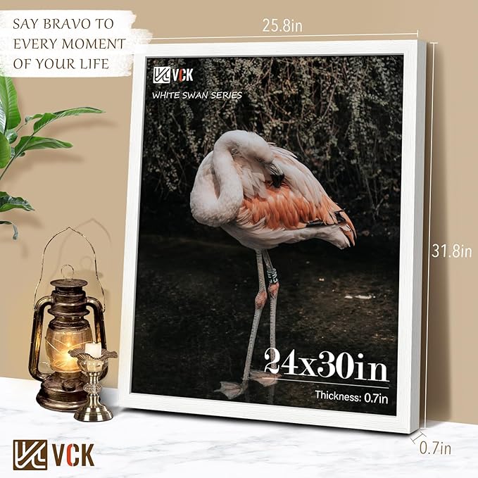 VCK 24x30 Poster Frame - Exclusive White Woodgrain, Solid Wood Picture Frames - Wall Hanging