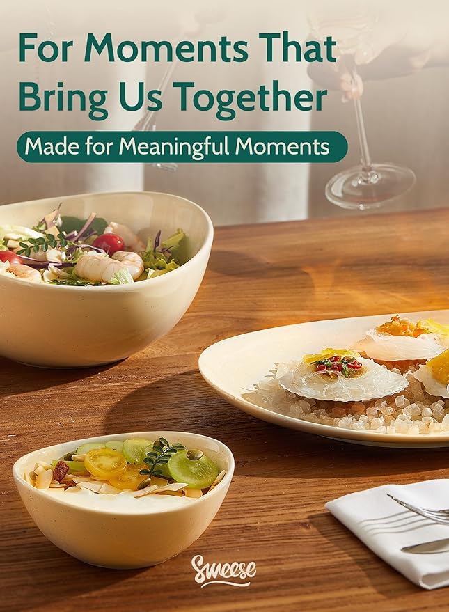 Sweese Porcelain Serving Bowls Set for Entertaining, Multipurpose 10-18-28-42oz, Beige