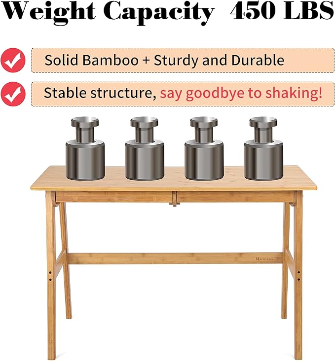 Nnewvante Writing Computer Desk 46" Bamboo Home Office Table with 2 Drawers, Modern Furniture Simple Study Makeup Workstation