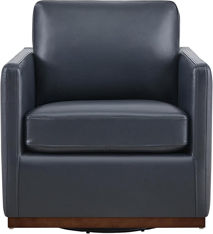 CHITA Genuine Leather Swivel Accent Chair, FSC Certified Mid Century Modern Arm Chair for Living Room and Bedroom, Fully Assembled, Navy