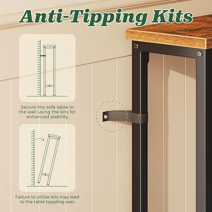 SUPERJARE 78.8 inch Narrow Console Table with Outlet, Sofa Table Set of 2, Behind Couch Table, Long Entryway Tables with Charging Station, for Living Room, Rustic Brown