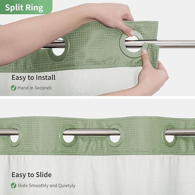 Stall No Hook Shower Curtain with Snap-in Fabric Liner Set,Waffle Weave Shower Curtains for Bathroom,Hotel Luxury Decor Bathroom Curtain Set,Waterproof & Washable,Sage Green,54Wx80H