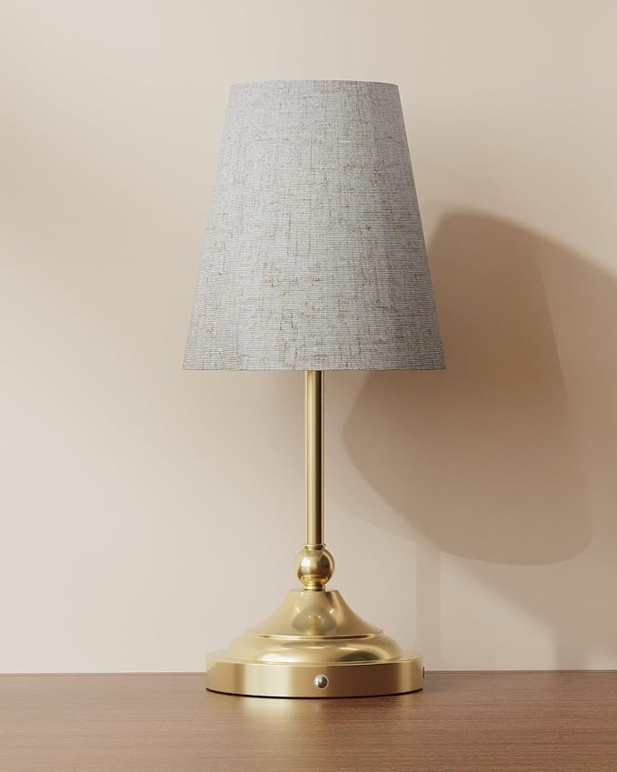 Lightapex Vintage Small Cordless Table Lamps with Stepless Dimming, Portable Rechargeable Bedside Lamps with Touch-Control for Bedroom, Living Room, and Reading, Cone(Brassy)