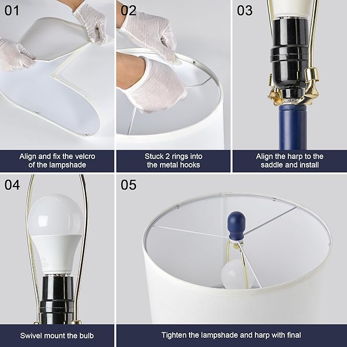 24.5" Blue Table Lamps Set of 2, Modern Living Room Touch Lamps with USB C+A Ports, 2 Bulbs Included, Table Light Fixture for Nightstand, Creative Stripe Bedside Lighting