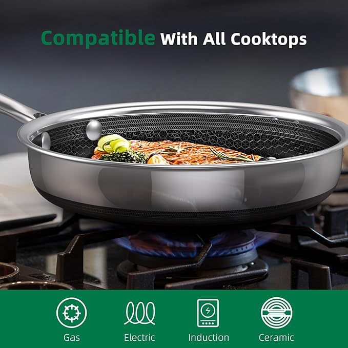 MOMOSTAR Hybrid Nonstick 6-Piece Frying Pan Set, 8, 10 and 12-Inch Cookware Sets with Tempered Glass Lids, Dishwasher & Oven Safe, Induction Ready, Compatible with All Cooktops