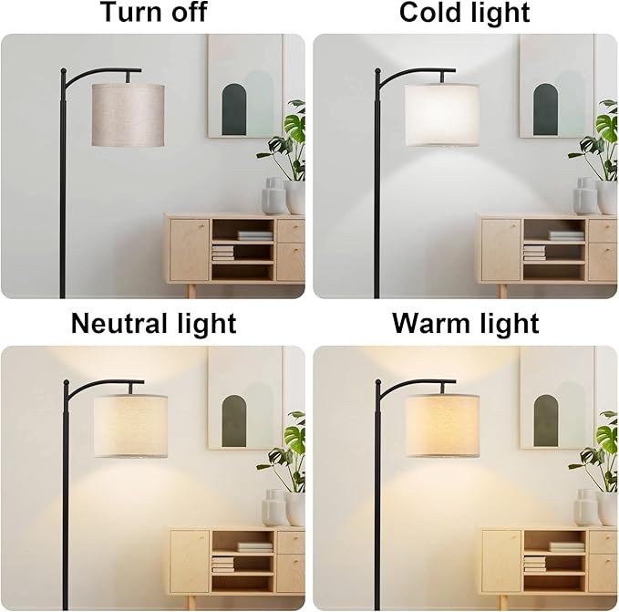 Arc Floor Lamp,Modern Floor Lamp,62'' Standing Lamp with Foot Switch,Tall Floor Lamps for Living Room,Bedroom,Office,360° Adjustable Light Shade,(Black)