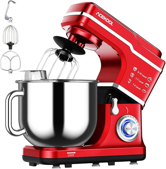Stand Mixer, 7.5QT 660W Electric Dough Mixer, Kitchen 10-Speed Tilt-Head Food Mixer for Baking&Cake, with Stainless Steel Bowl, Whisk, Dough Hook, Beater, Splash Guard(RED) MC1