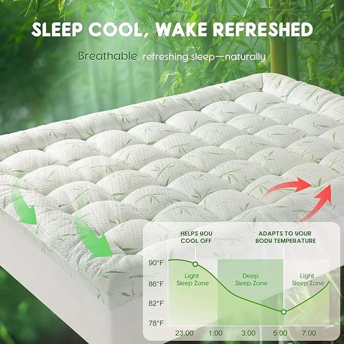 Memory Foam Mattress Topper Full - 1500 GSM Viscose Made from Bambu Pillow Top Mattress Topper Cooling & Body-Contouring Support for Back Pain Relief with 8"-18" Deep Pocket (54"x75")