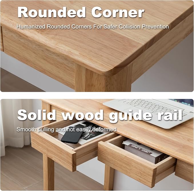 Solid Wood Desk, Gaming Study Home Office Desks for Work, Student PC Desk for Bedroom, Small Computer Desk for Small Spaces, Easy to Assemble (Wood Color, 39inch)