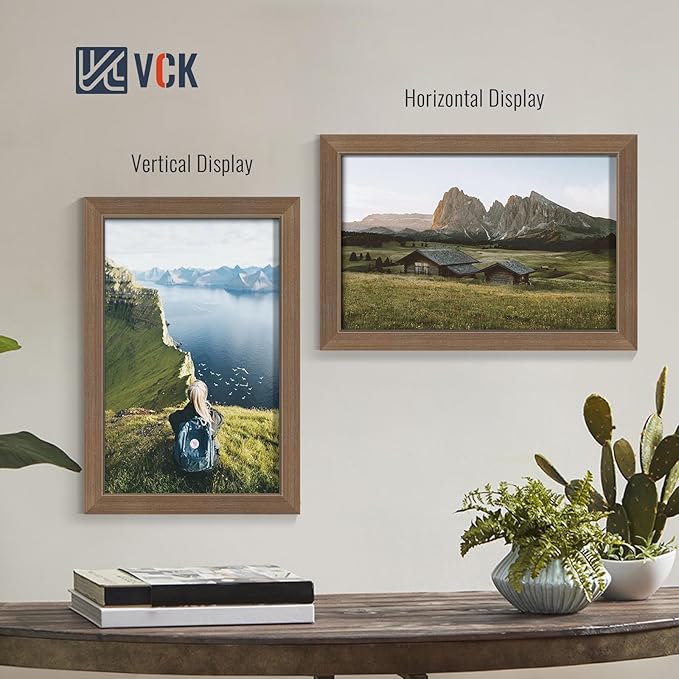 VCK 11x17 Brown Picture Frames 3 Pack, High-End Wood Wide Border Poster Frame, Multi-Directional Display Family Photos, Office Prints, Studio/Gallery/Home Artwork