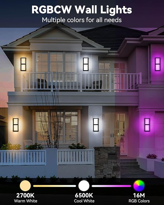 SHIMR Outdoor Wall Lights, Smart Porch Lights 1500LM RGBCW Outdoor Light Fixture, Wi-Fi Control Color Changing Exterior Sconce IP65 Waterproof Antirust, Works with Alexa Google Assistant [ETL Listed]