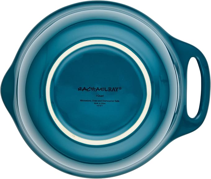 Rachael Ray Ceramics Nesting Mixing Bowl Set with Pour Spout, 1 Quart and 2 Quart, Teal