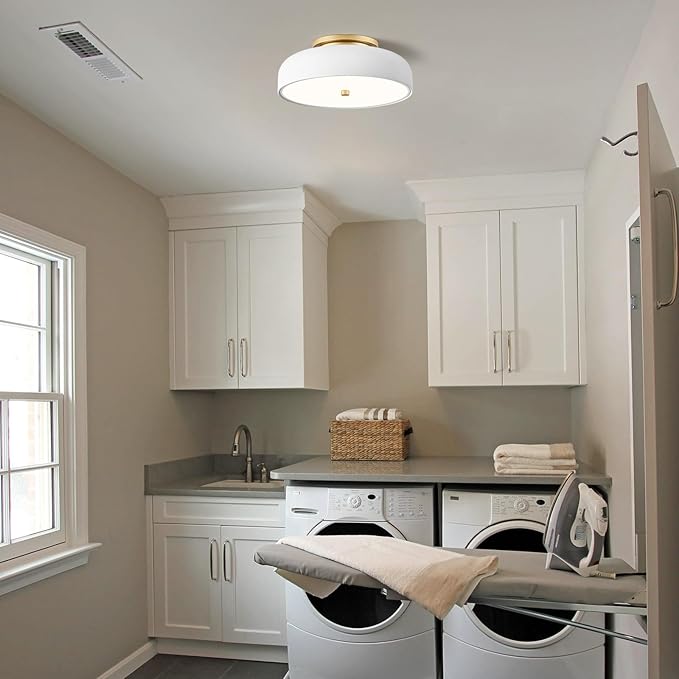 Dimmable LED Ceiling Light Fixture, 2700K-6000K 5CCT Modern Mid-Century Semi Flush Mount Ceiling Light, White Close to Ceiling Lamp for Kitchen, Laundry Room, Bedroom, Hallway, 11.8in