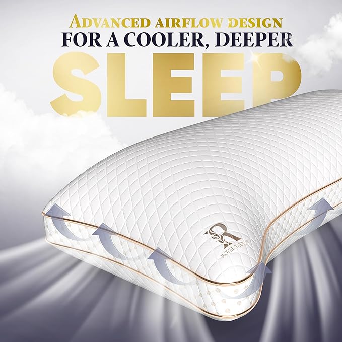 Royal Therapy Adjustable Shredded Memory Foam Pillows – 2-Pack Queen Size Set with Cooling Firm Cover for Side Sleepers