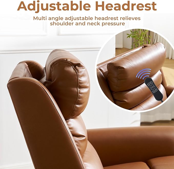 Power Lift Recliner Chair for Elderly with Adjustable Headrest, Oversized Lay Flat Recliner with Massage and Heat,28" Extra Wide Lift Chair for Big and Tall,Infinite Position,Extended Footrest, Camel