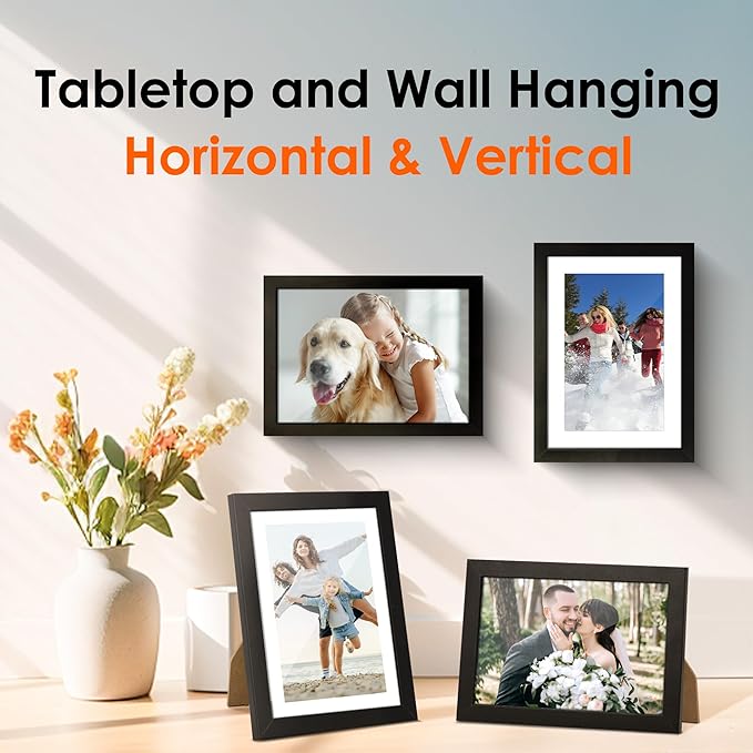 FIXSMITH 5x7 Picture Frame Set of 4, Photo Frame with HD Plexiglass, Display Pictures 4x6 with Mat or 5x7 Without Mat Multi Picture Frames Collage for Tabletop or Wall Display, Black