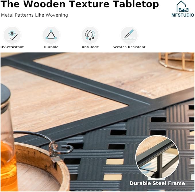 MFSTUDIO Outdoor Patio Dining Set for 6, Patio Table and Chairs Set for Deck/Backyard/Poolside/Garden, 7 Piece Outdoor Patio Furniture Set with Umbrella