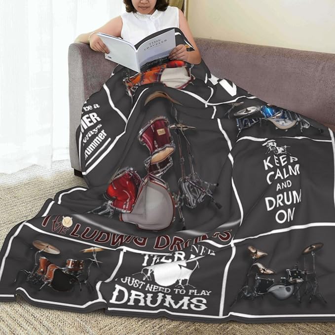 Drum Set Blanket Rock Music Throw Blanket Soft Fleece Flannel Bedding Musical Instrument Gifts for Men Drummer Boys Women Girls Lovers Adults Stuff Plush for Couch Sofa Bed Room Decor 50"X60"