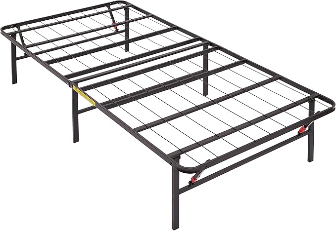 Amazon Basics Foldable Metal Platform Bed Frame with Tool Free Setup, 14 Inches High, Sturdy Steel Frame, No Box Spring Needed, Twin XL, Black