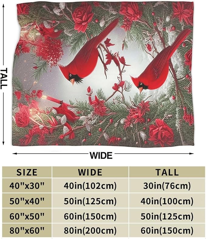 Cardinal Blanket Soft Cozy Cardinal Fleece Throw Blanket Lightweight Warm Red Bird Flannel Plush Stuff Decor Blanket Cardinal Gifts for Lover Girls Boys Kids Women Adults Bed Travel 40"x50"