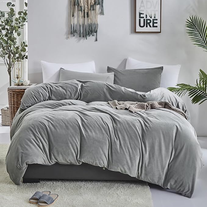 Luxlovery Grey Velvet Comforter Queen Micromink Flannel Heavyweight Winter Warm