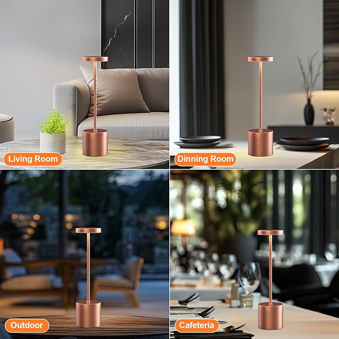 Rechargeable Table Lamp – 2 Pack Touch Lamps, Cordless Desk Lamp, 5000mAh Battery Operated Lamp with 3-Color Dimmable Light, Portable Lamp for Bedroom, Dining Room, Patio, Outdoor (Rose Gold)