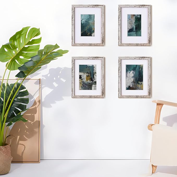 Egofine 9x12 Picture Frame Made of Solid Wood Rustic White Covered by Plexiglass, Wood Frame for Pictures 5x7/6x8 with Mat or 9x12 without Mat, Tabletop and Wall Mounting Display