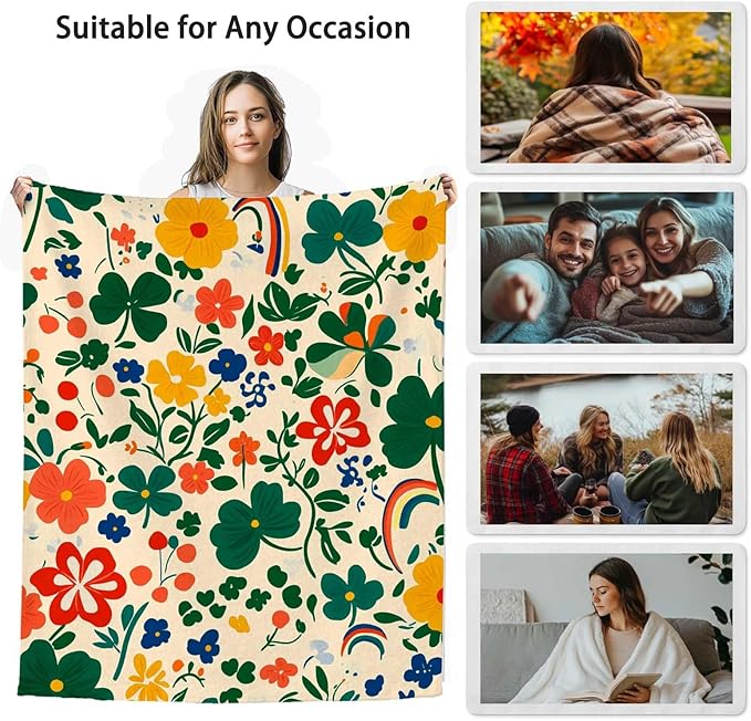 Floral Throw Blanket for Adults, St. Patrick's Day Gift for Women and Men, Lightweight Soft Flower Fleece for Couch, Bed and Travel, 50x60 Inches