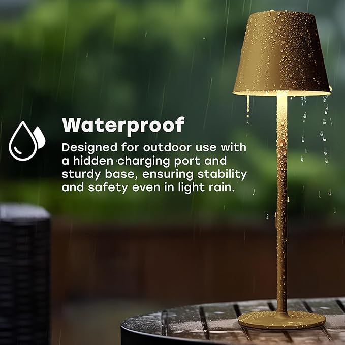 2 Pack Cordless Table Lamp,Portable LED Desk Lamp, 5200mAh Battery Operated, 3 Color Stepless Dimming Up, for Restaurant, Bedroom, Bars, Outdoor Party, Camping, Coffee Shop Night Light Gold