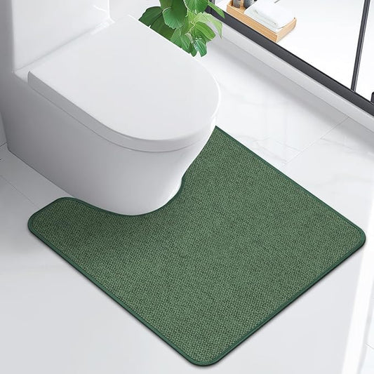Toilet Rugs U Shaped Washable 24x20, Ultra Thin Toilet Rug Super Absorbent, Toilet Mat Rubber Backing Non-Slip, Toilet Mats Machine Washable Dry Quickly, Contour Bathroom Rugs for Toilet-Green