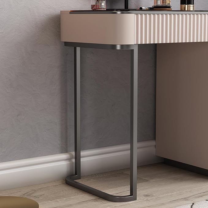 Lartis Makeup Vanity, Makeup Vanity with LED Makeup Mirror, Three Adjustable Light Levels, Tempered Teal Glass countertop