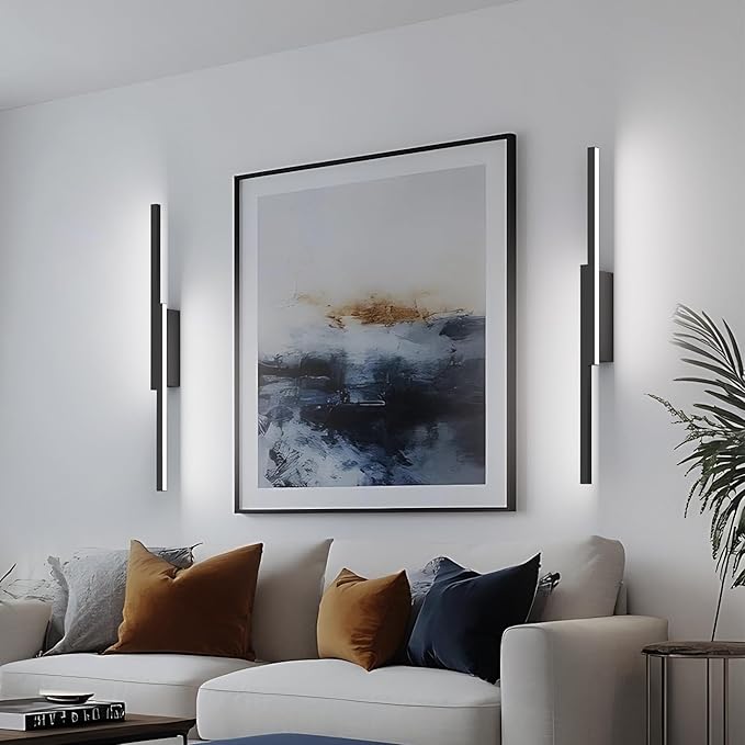 Aipsun Symmetrical Black Battery Operated Wall Sconce Set of 2, 10,000mAh Rechargeable Wall Sconce Lighting Dimmable Wireless Wall Lights for Living Room,Bedroom (2 Pack)