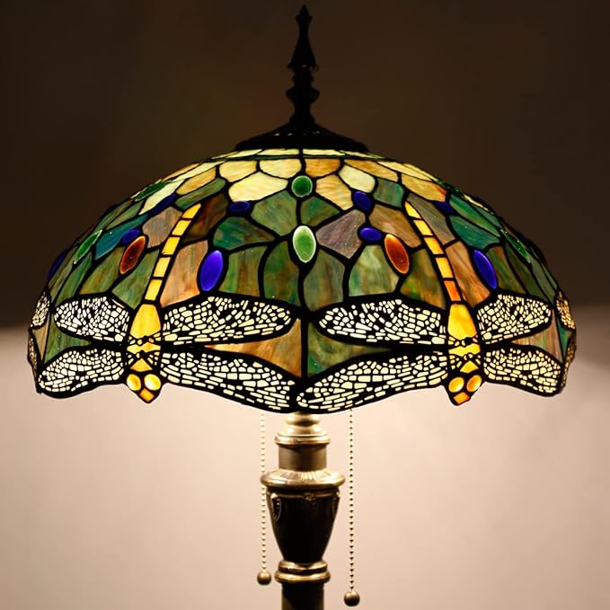 Tiffany Floor Lamp Stained Glass Lamp Standing Reading Light 16x16x70 Inch for Living Room (Amber Yellow Dragonfly)