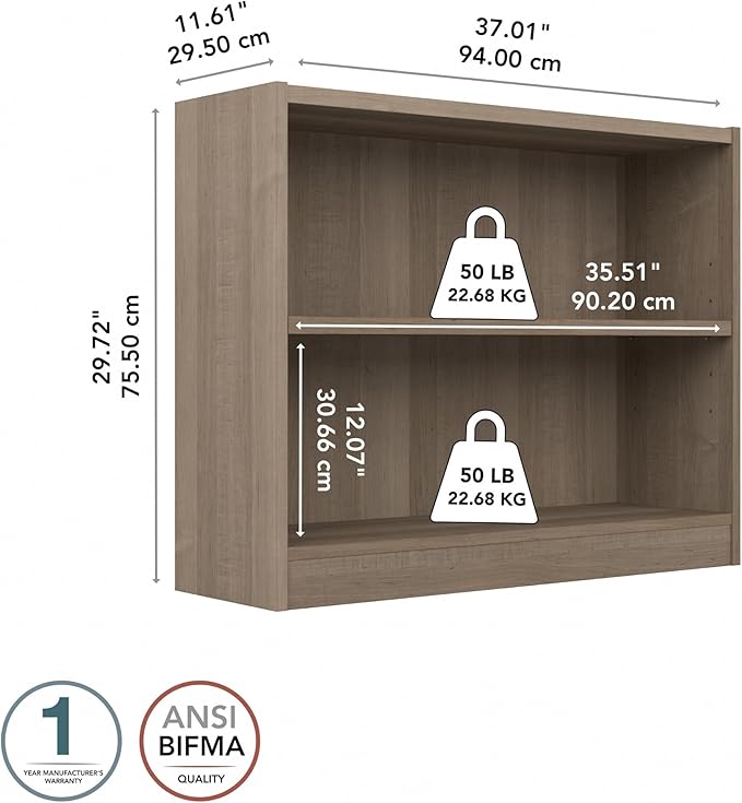 Bush Furniture Universal Small 2 Shelf Bookcase in Ash Gray