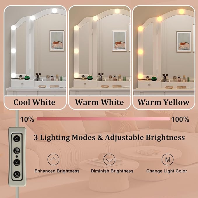 White Vanity Desk with Mirror and Lights Makeup Vanity Set Teen Vanity Mirror with Lights Desk and Chair Makeup Vanity Table Makeup Vanity with Drawers Tocadores