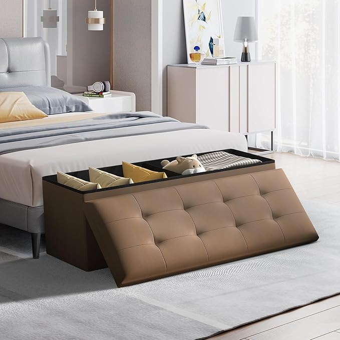 Storage Ottoman Bench, 43 Inch Ottoman Foot Rest, End of Bed Bench, Storage Chest, Load 700 lb, for Living Room, Bedroom, Entryway, Brown