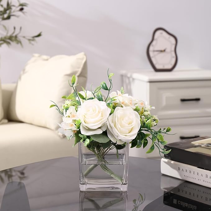 Square Glass Vases Set of 9, 5" x 5" x 5" Clear Flower Vases for Centerpieces, Square Vase for Flowers, Small Vase for Wedding, Party, Home Office Decoration